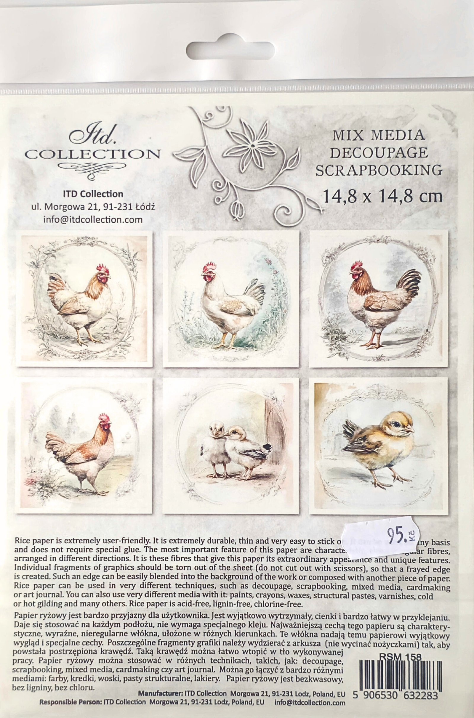 Rýžové papíry Slepička v přírodním rámečku - sada (6 ks) 2 rýžové-papíry-kohout