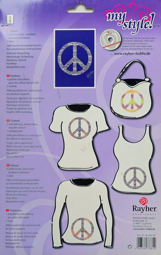 Rayher My Style sítotisková šablona A4 Peace 2 šablona-sítotisk-mír