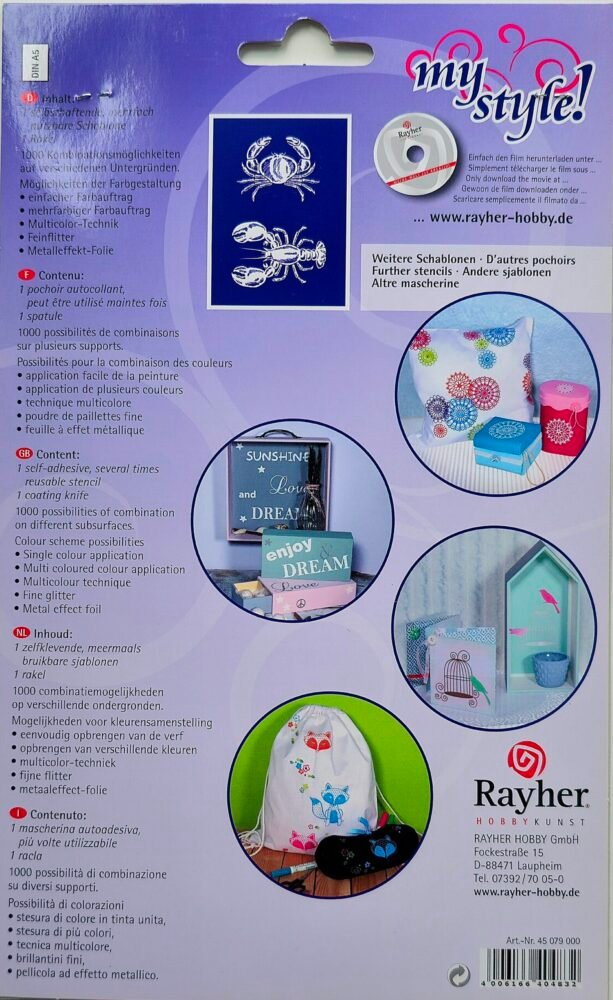 Rayher My Style sítotisková šablona Krab a rak 3 šablona-sítotisk-my-style-rayher
