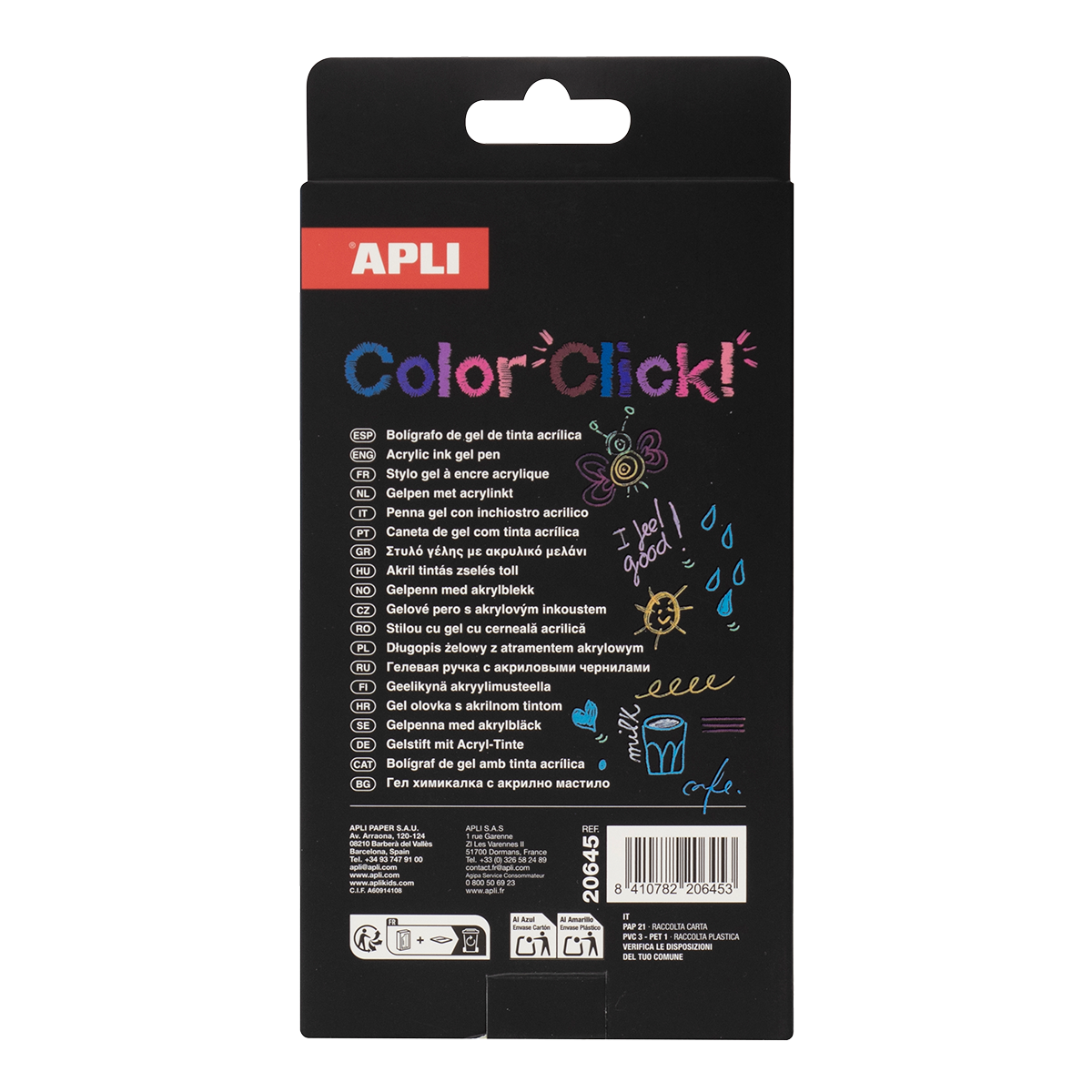 APLI Color Click! gelové rollery, růžovo-modrý mix ( sada 6 ks) 2 barevné linery Color Click